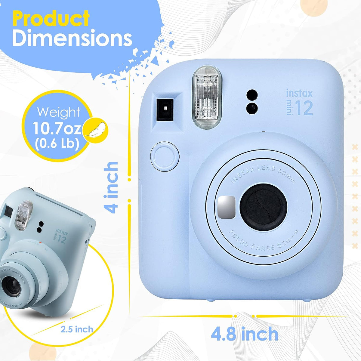 Fujifilm Instax Mini 12 Instant Camera Clay White & 60 Fuji Film Sheets