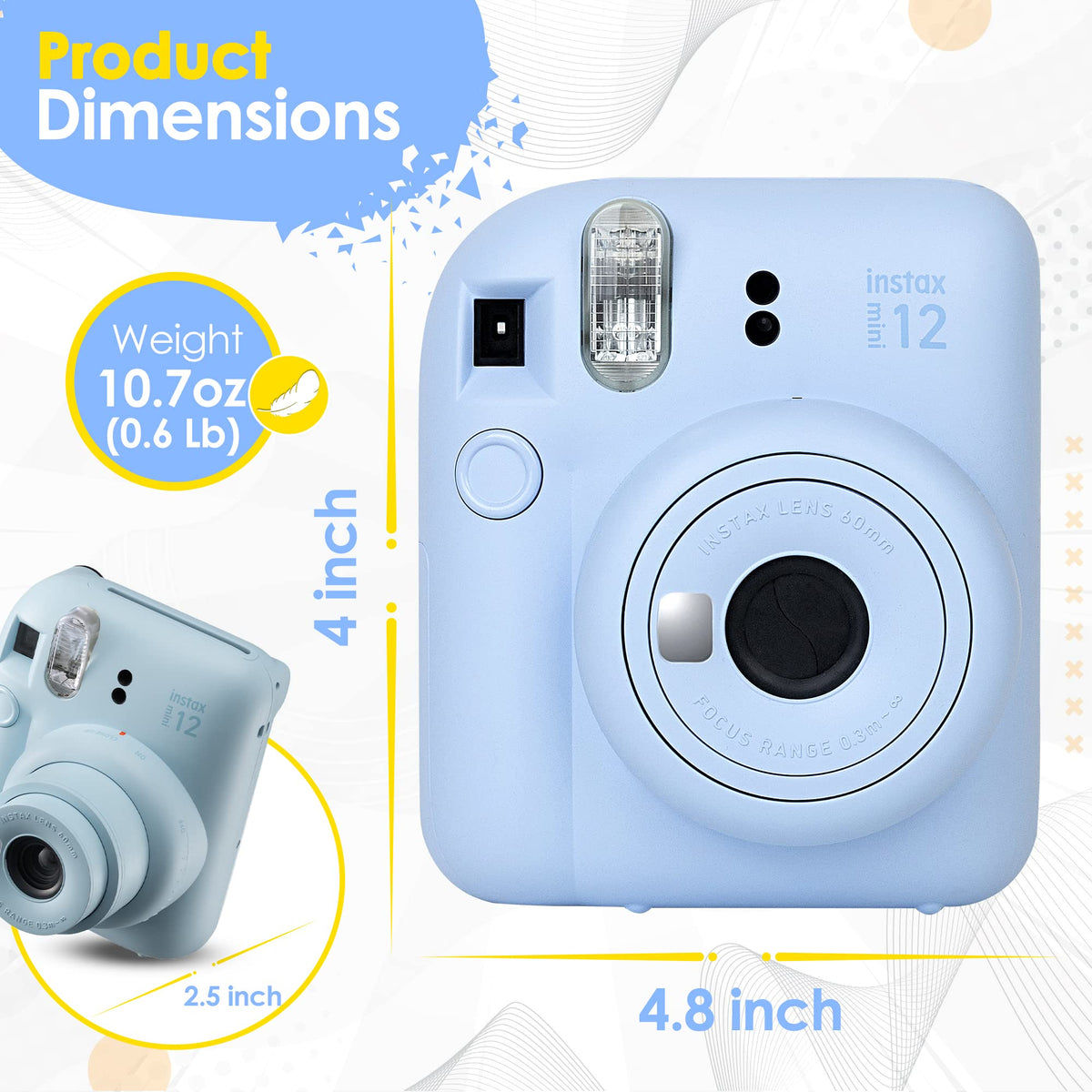 Fujifilm Instax Mini 12 Instant Camera Clay White & 60 Fuji Film Sheets