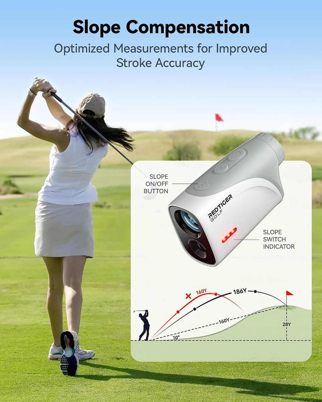 REDTIGER Mini 1200-Yard Golf Range Finder with Slope & Pin-Lock Vibration