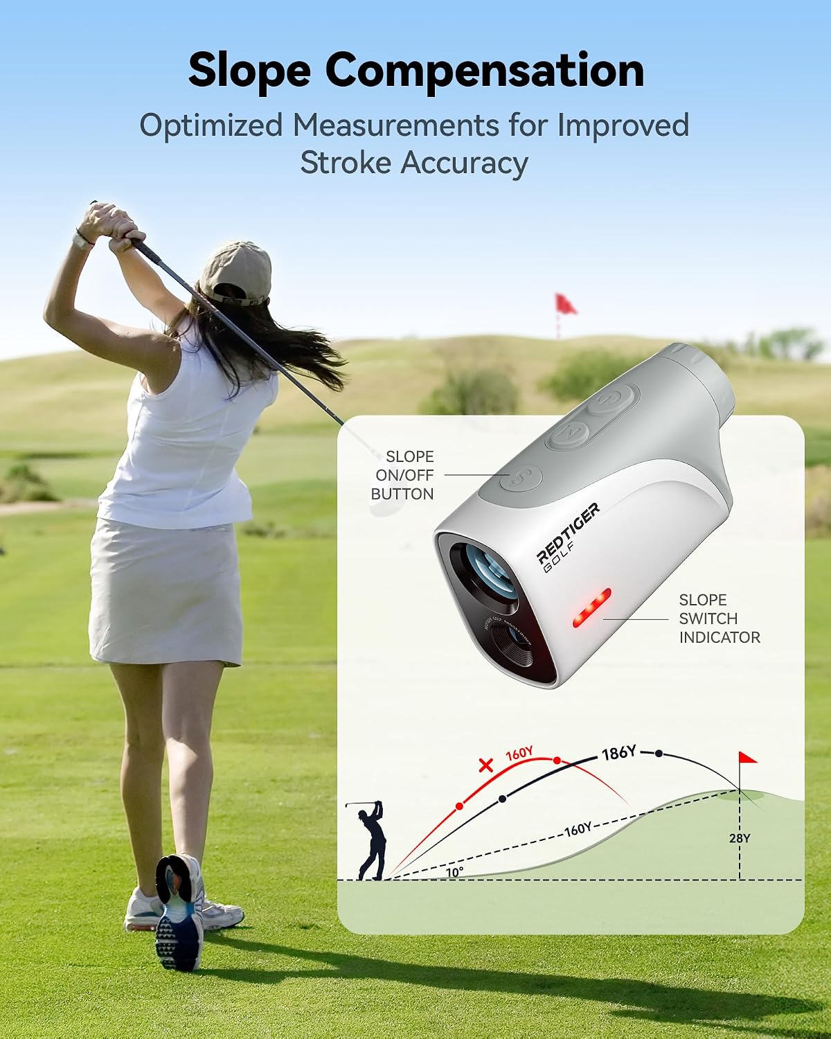 REDTIGER Mini 1200-Yard Golf Range Finder with Slope & Pin-Lock Vibration