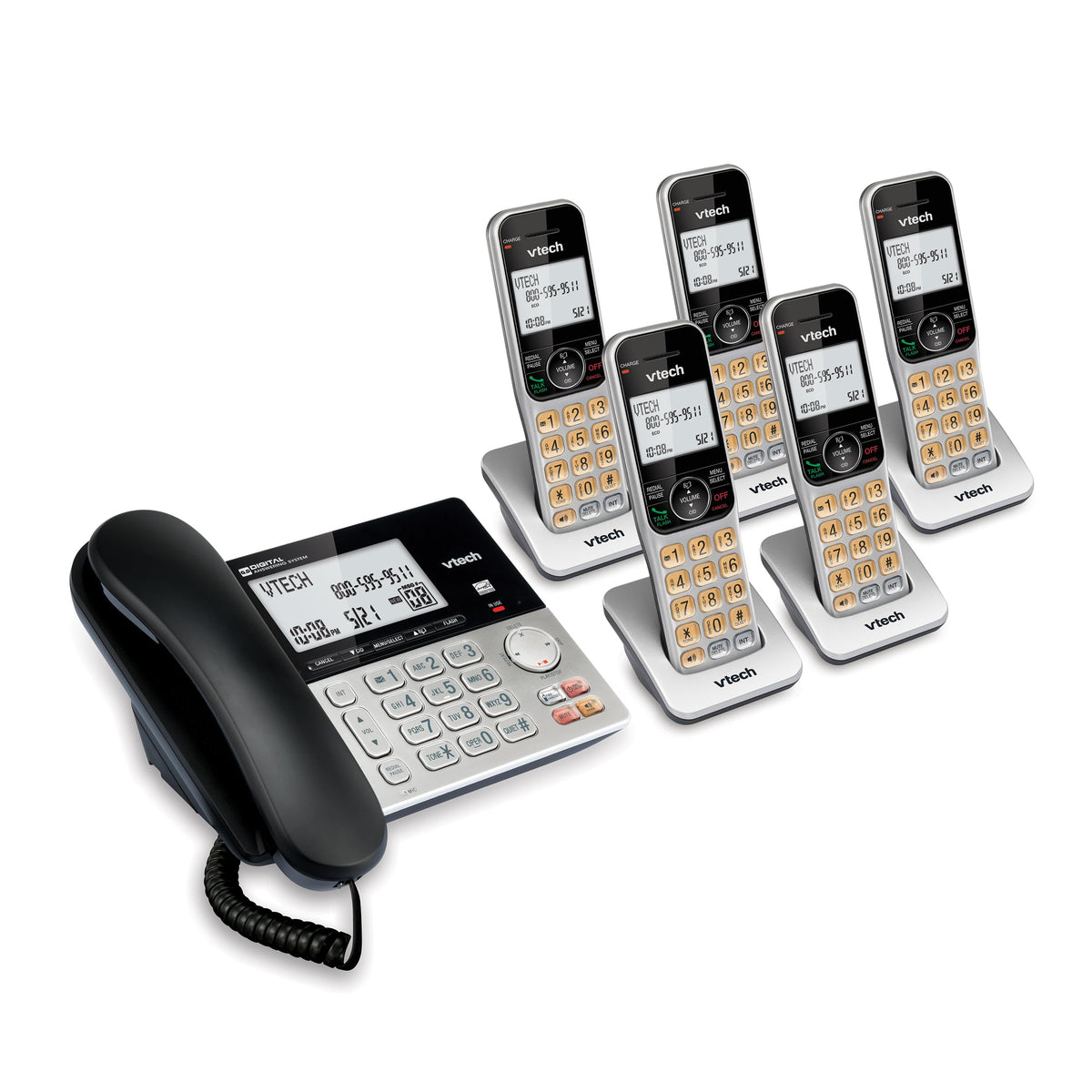 VTech VG208-2 DECT 6.0 Corded/Cordless Phone System with 2 Handsets, Digital Answering Machine, Call Blocking, Caller ID, Large Backlit Display