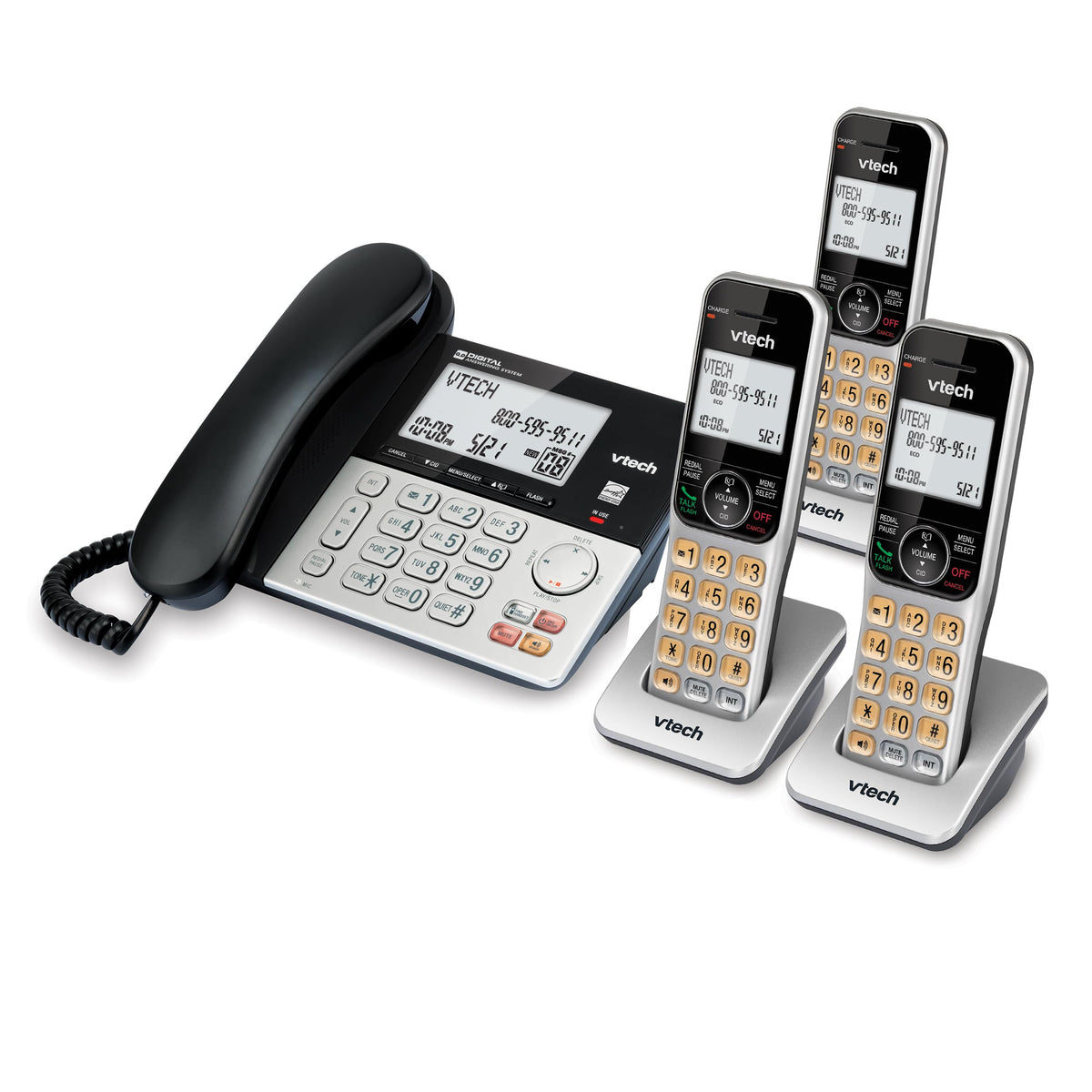VTech VG208-2 DECT 6.0 Corded/Cordless Phone System with 2 Handsets, Digital Answering Machine, Call Blocking, Caller ID, Large Backlit Display