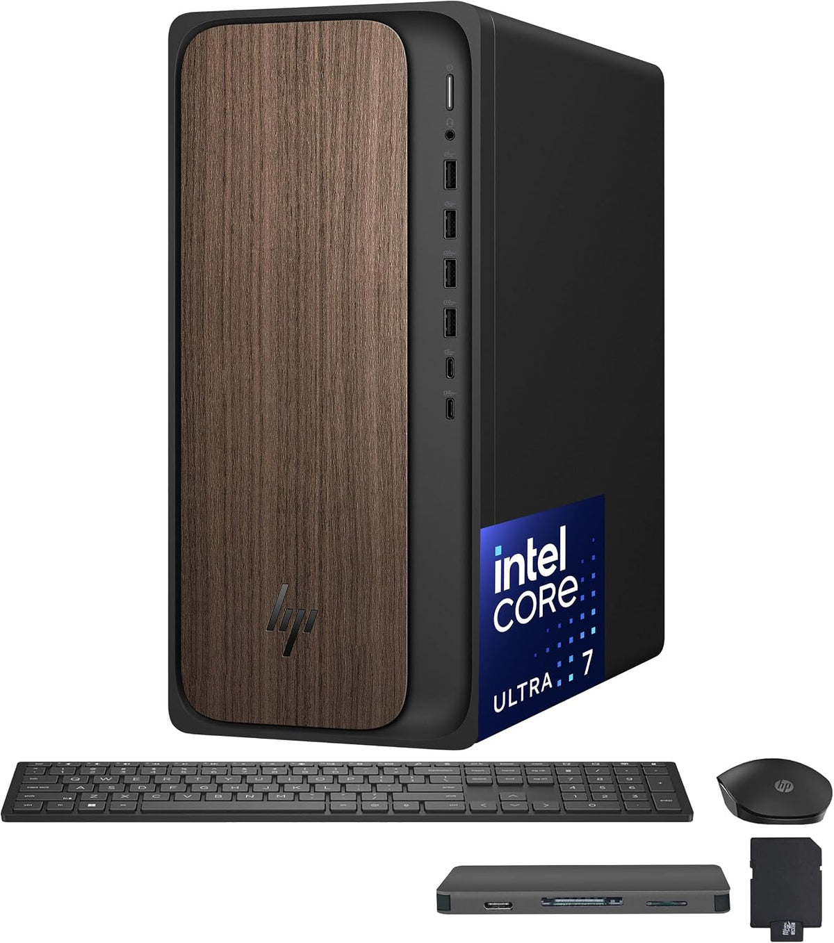 HP OmniDesk Copilot+ PC Desktop, Intel Core Ultra 7 265, 64GB DDR5, 5TB Storage (4TB PCle SSD+1TB Docking Station Set), Intel Graphics, Wireless Keyboard & Mouse, Wi-Fi 6, Win 11 Pro, Dark Wood