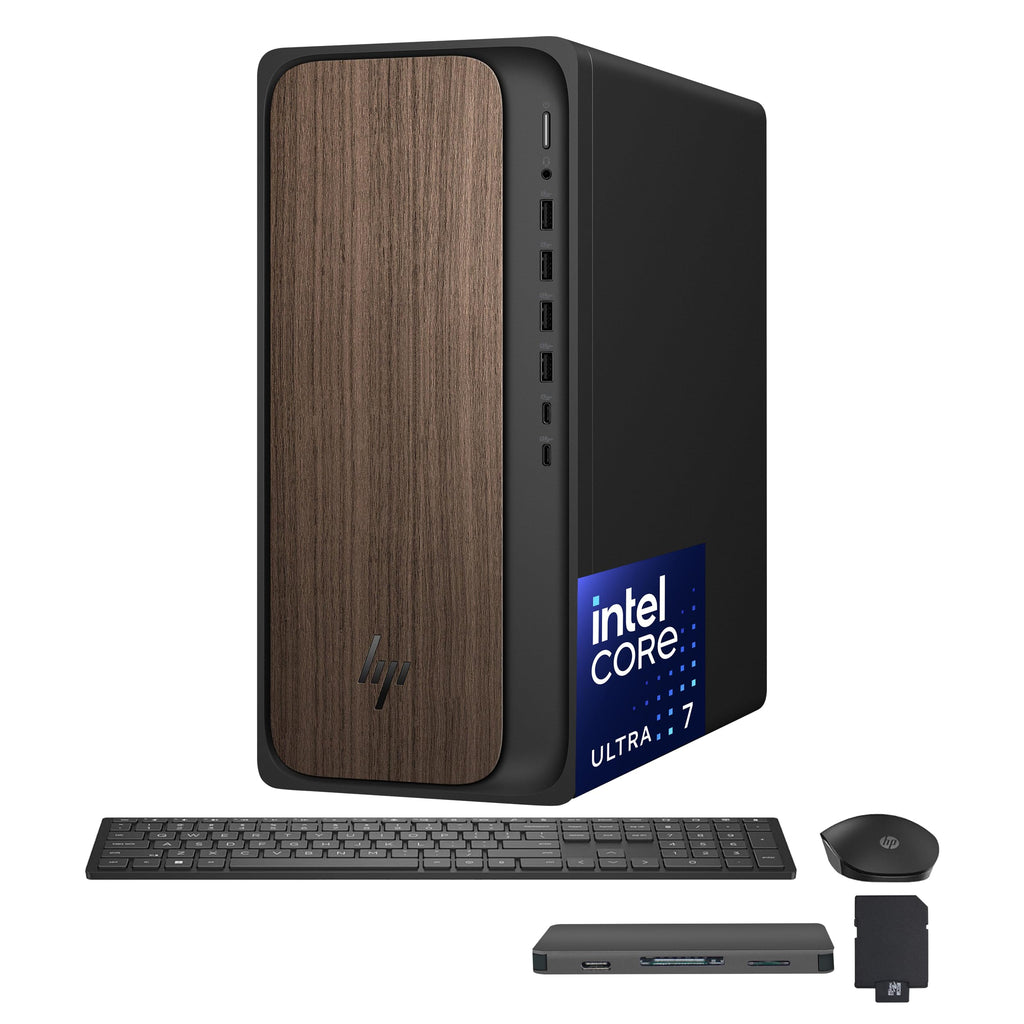 HP OmniDesk Copilot+ PC Desktop, Intel Core Ultra 7 265, 64GB DDR5, 5TB Storage (4TB PCle SSD+1TB Docking Station Set), Intel Graphics, Wireless Keyboard & Mouse, Wi-Fi 6, Win 11 Pro, Dark Wood