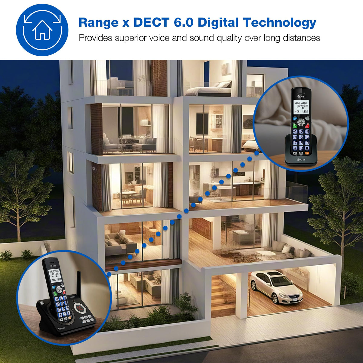 AT&T DL72319 DECT 6.0 3-Handset Cordless Phone for Home with Connect to Cell, Call Blocking, 1.8" Backlit Screen, Big Buttons, intercom, and Unsurpassed Range