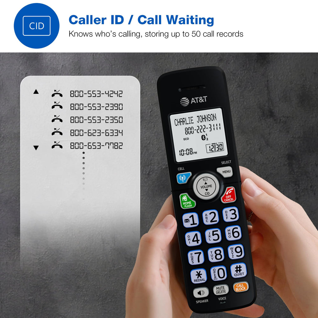 AT&T DL72319 DECT 6.0 3-Handset Cordless Phone for Home with Connect to Cell, Call Blocking, 1.8" Backlit Screen, Big Buttons, intercom, and Unsurpassed Range