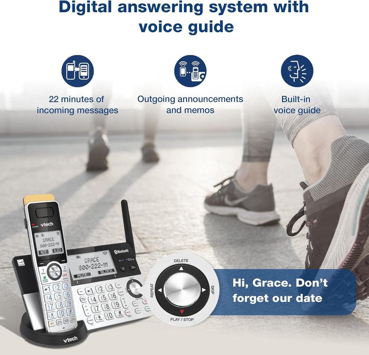 VTech IS8151-2 Super Long Range 2 Handset DECT 6.0 Cordless Phone for Home with Answering Machine, 2300 ft Range, Call Blocking, Bluetooth, Headset Jack, Power Backup, Intercom, Expandable to 12 HS