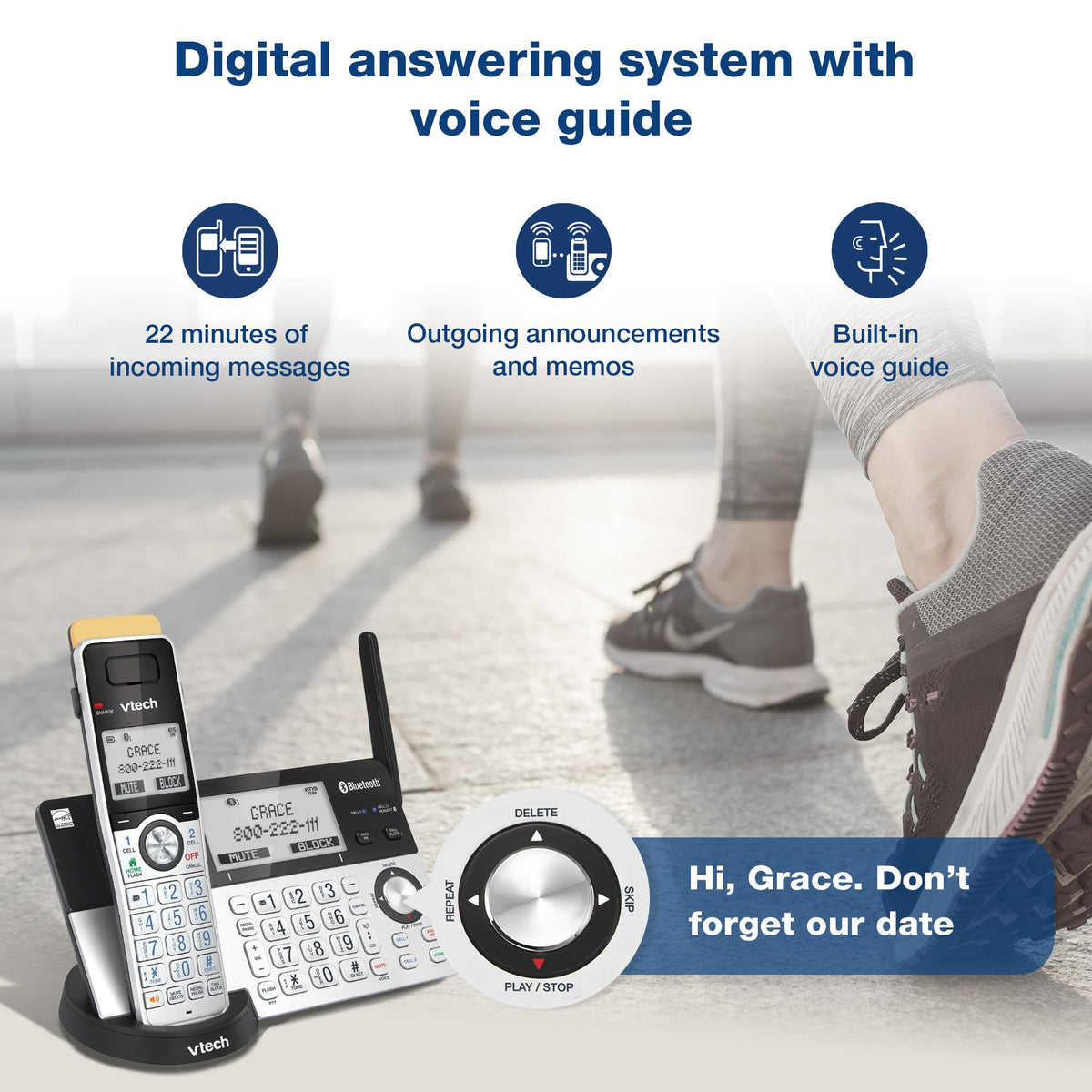 VTech IS8151-2 Super Long Range 2 Handset DECT 6.0 Cordless Phone for Home with Answering Machine, 2300 ft Range, Call Blocking, Bluetooth, Headset Jack, Power Backup, Intercom, Expandable to 12 HS