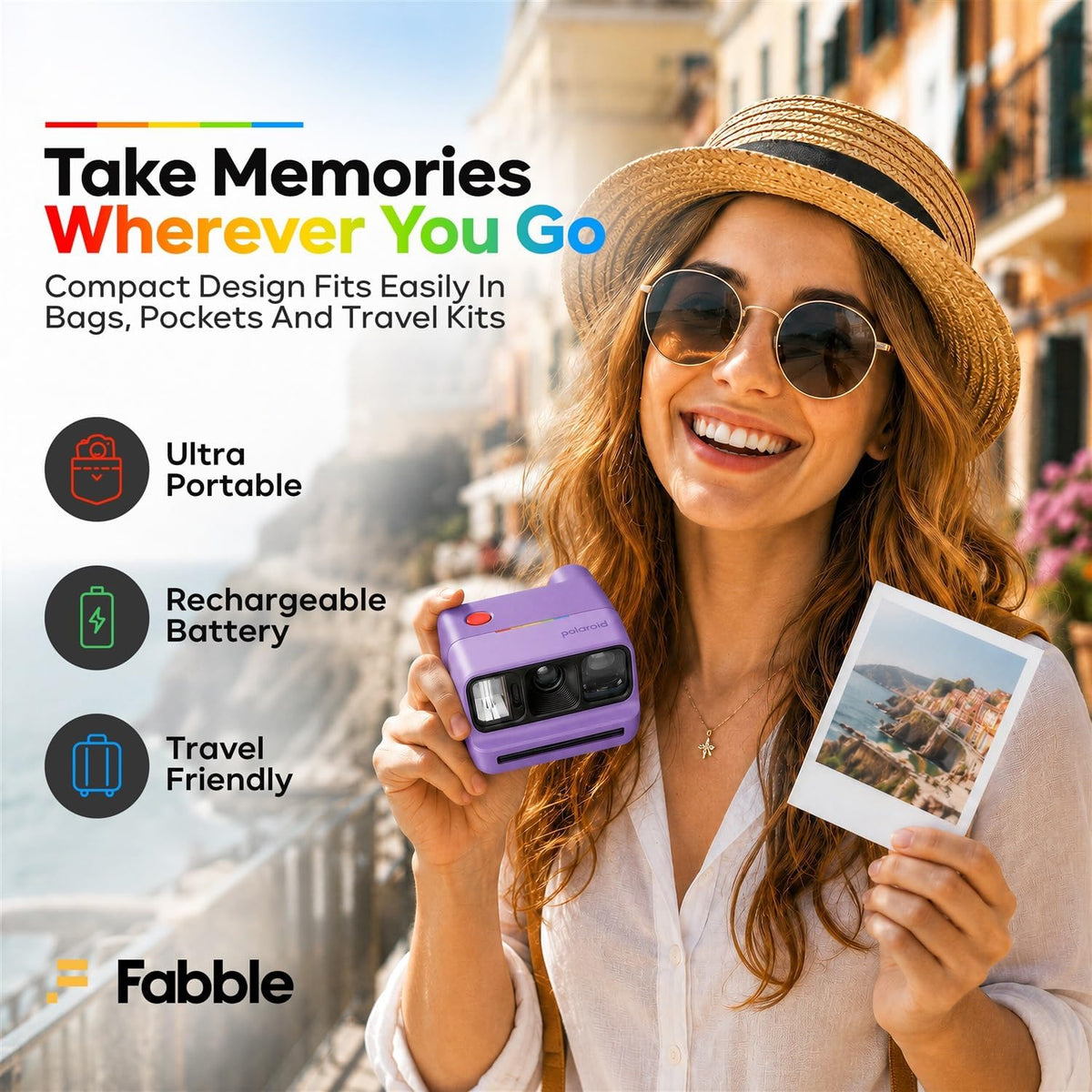 Polaroid Go Generation 3 Instant Film Camera Bundle with Go Color Film 16 Exposures, Protective Hard Case, Wrist Strap, & Accs. for Instant Photography (Purple)