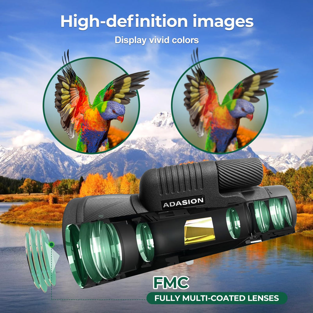Adasion 12x56 Monoculars for Adults High Powered, Phone Adapter & Tripod