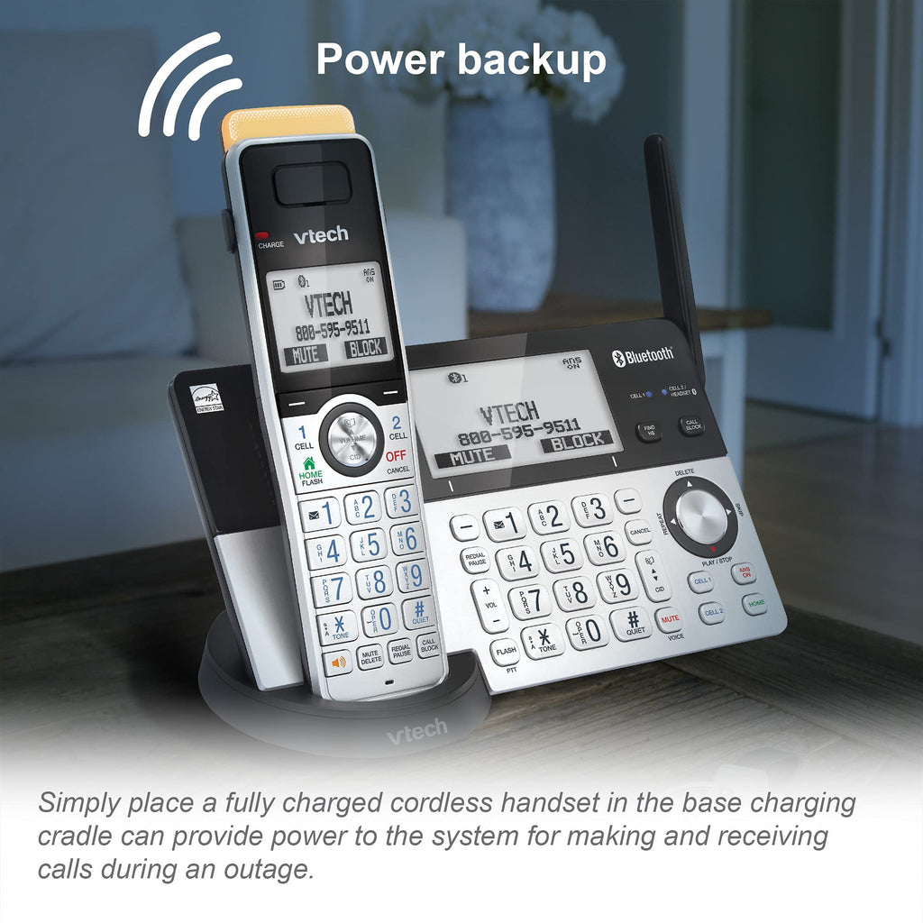 VTech IS8151-2 Super Long Range 2 Handset DECT 6.0 Cordless Phone for Home with Answering Machine, 2300 ft Range, Call Blocking, Bluetooth, Headset Jack, Power Backup, Intercom, Expandable to 12 HS
