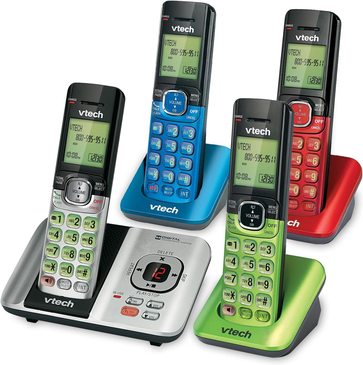 VTech CS6529-4B 4-Handset Cordless Phone with Answering Machine, Caller ID/Call Waiting, DECT 6.0 System, Wall Mountable