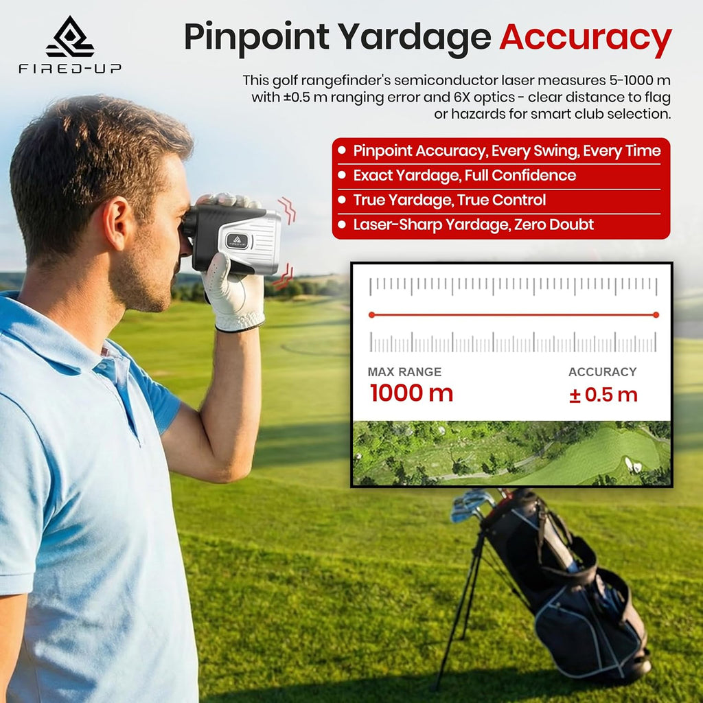 Golf & Hunting Rangefinder with Slope, 1000 Yard Laser, Magnetic, 6X
