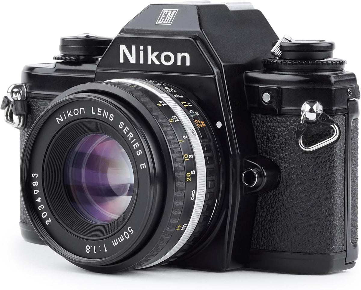 Nikon Em 35mm SLR Film Camera Black Body with Nikon F Mount 50MM F1.8 AI Manual Focus Lens. (Renewed)