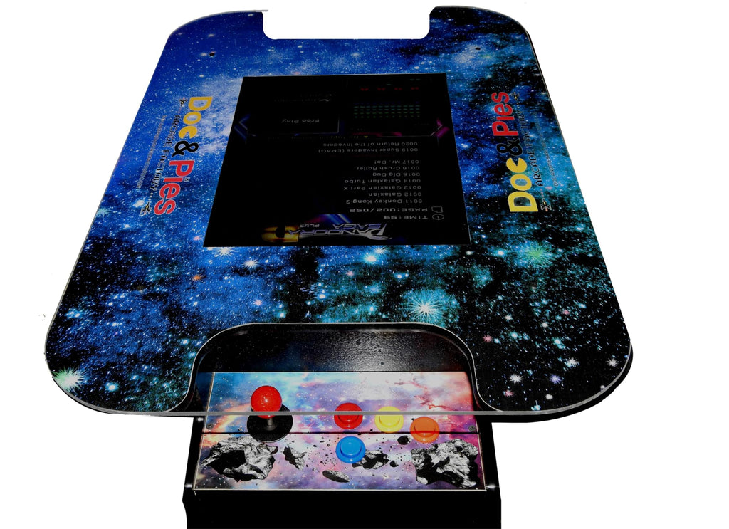 Doc and Pies Arcade Factory 60-Game Full Size Cocktail Arcade Machine â 2 Player Retro Arcade Table with LCD Screen, Joysticks & Buttons â Classic Arcade Cabinet for Home or Game Room