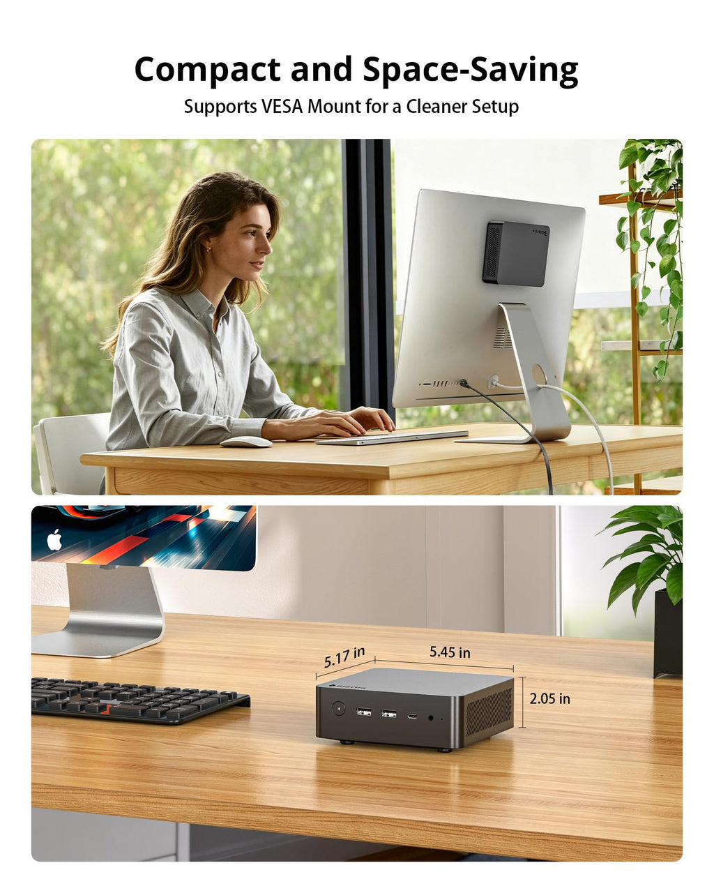 Glorlin Mini PC - Ryzen 5 3501U (up to 3.7GHz), 16GB DDR4 512GB SSD, Mini Desktop Computer with Triple 4K Display Support, WiFi 6 Bluetooth 5.3, Small Micro PC for Work, Study & Multitasking