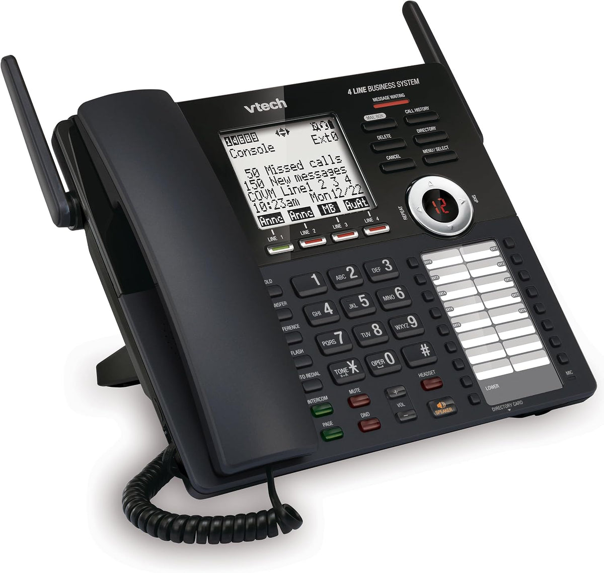 VTech AM18447 Main Console 4-Line Small Business Phone System - Expandable to 10 Stations, Digital Answering Machine, Auto Attendant, Intercom & Custom Music on Hold, Black