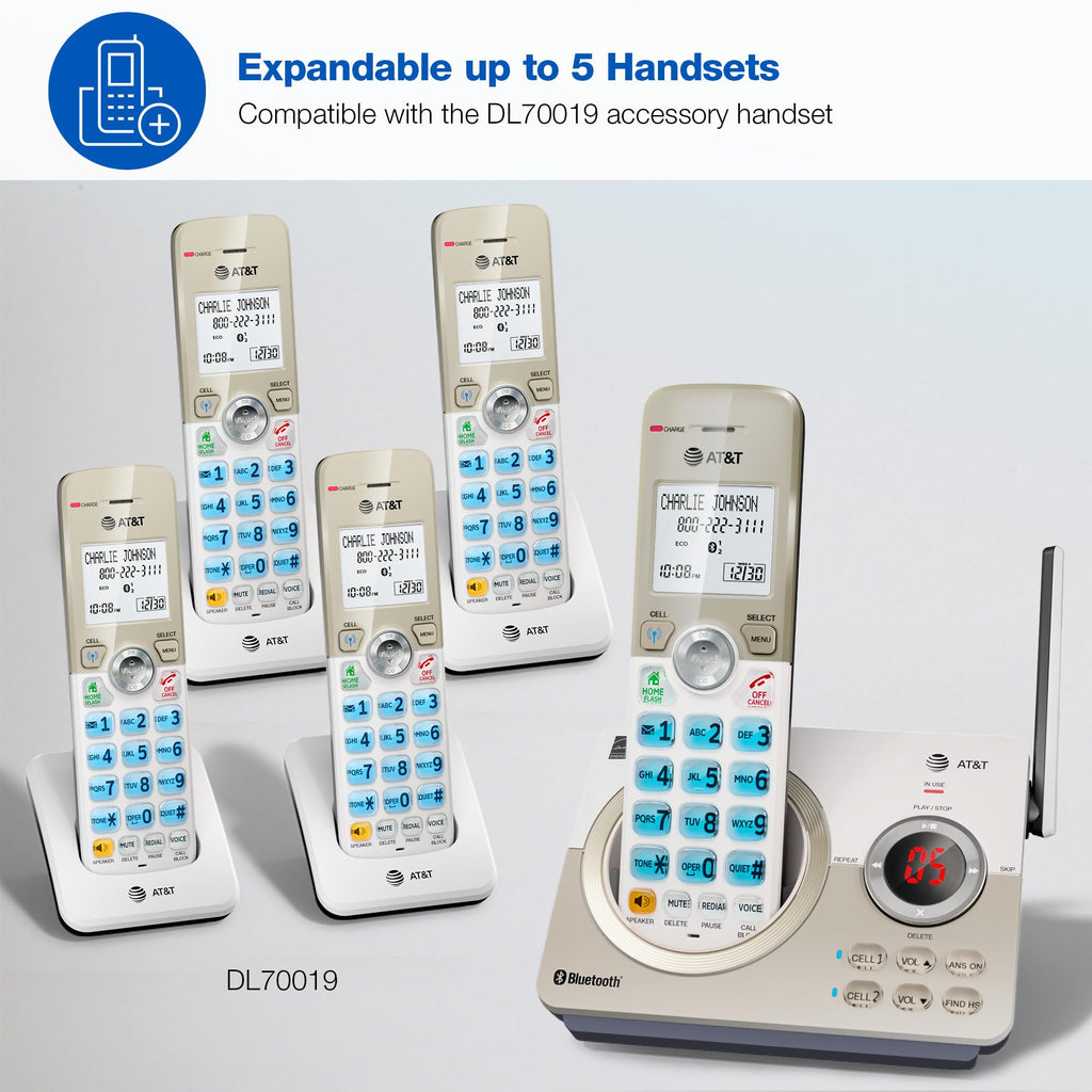 AT&T DL72319 DECT 6.0 3-Handset Cordless Phone for Home with Connect to Cell, Call Blocking, 1.8" Backlit Screen, Big Buttons, intercom, and Unsurpassed Range