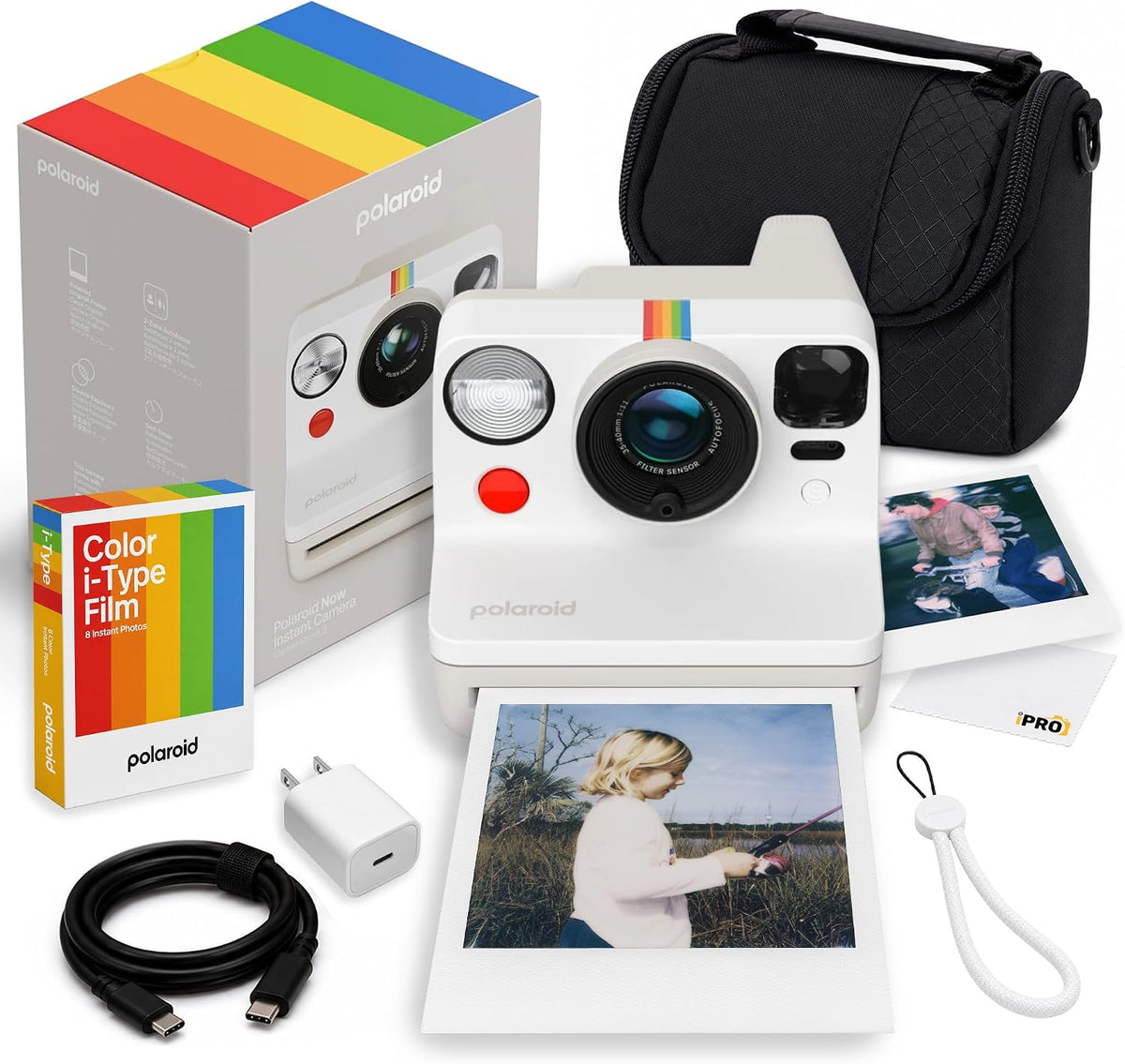 Polaroid Now Generation3 iType Camera in Pebble White + 8 Film Bundle