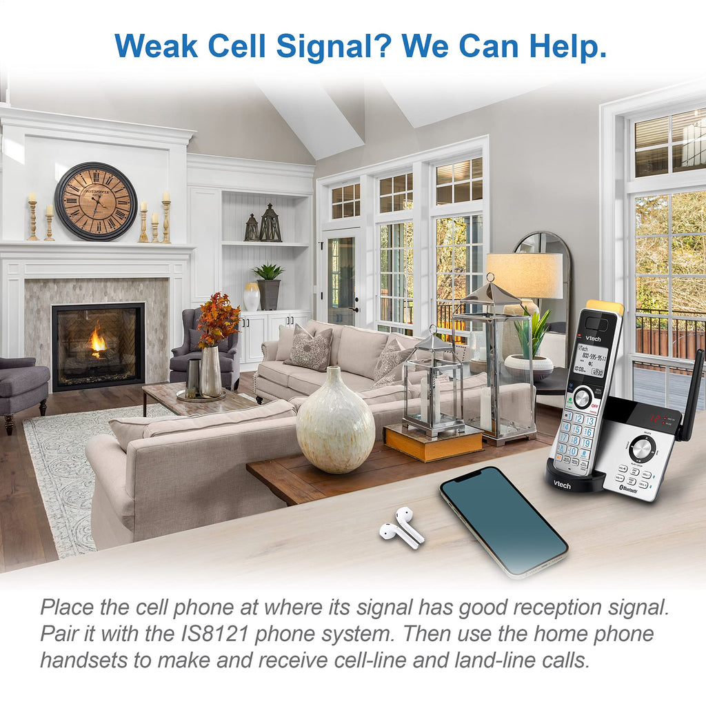 VTech IS8128-51 Super Long Range 5-Handset DECT 6.0 Cordless Phone for Home with Answering Machine, 2300 ft Range, Call Blocking, Bluetooth Connect to Cell, Intercom
