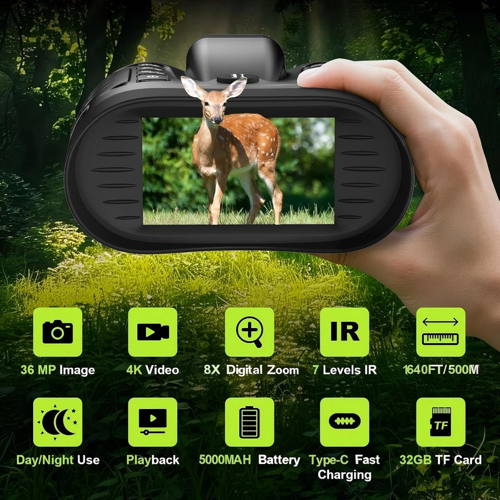 4K Night Vision Goggles, Night Vision Binoculars with Rangefinder, 3.2" HD Screen, 5000mAh Rechargeable Battery, 32GB TF Card for Adults, Camping, Wildlife Observation