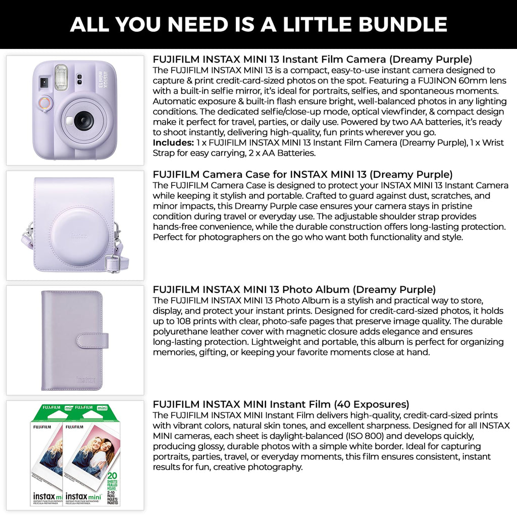 FUJIFILM Instax Mini 13 Instant Camera, Candy Pink with Film & Case Bundle