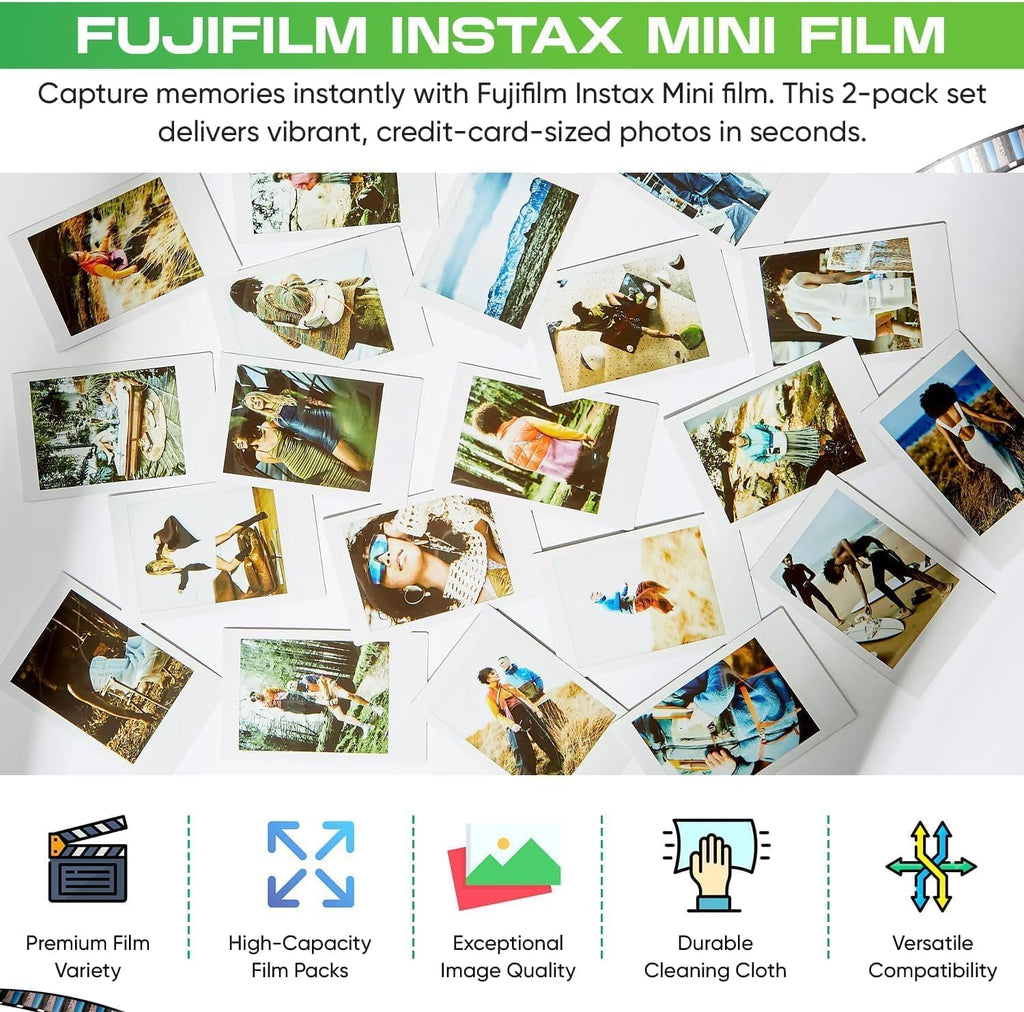 Fujifilm Instax Mini Instant Film for Mini Cameras, White, Credit Card Size with Free Bonus Cap Keeper - (3 x Twin Packs)