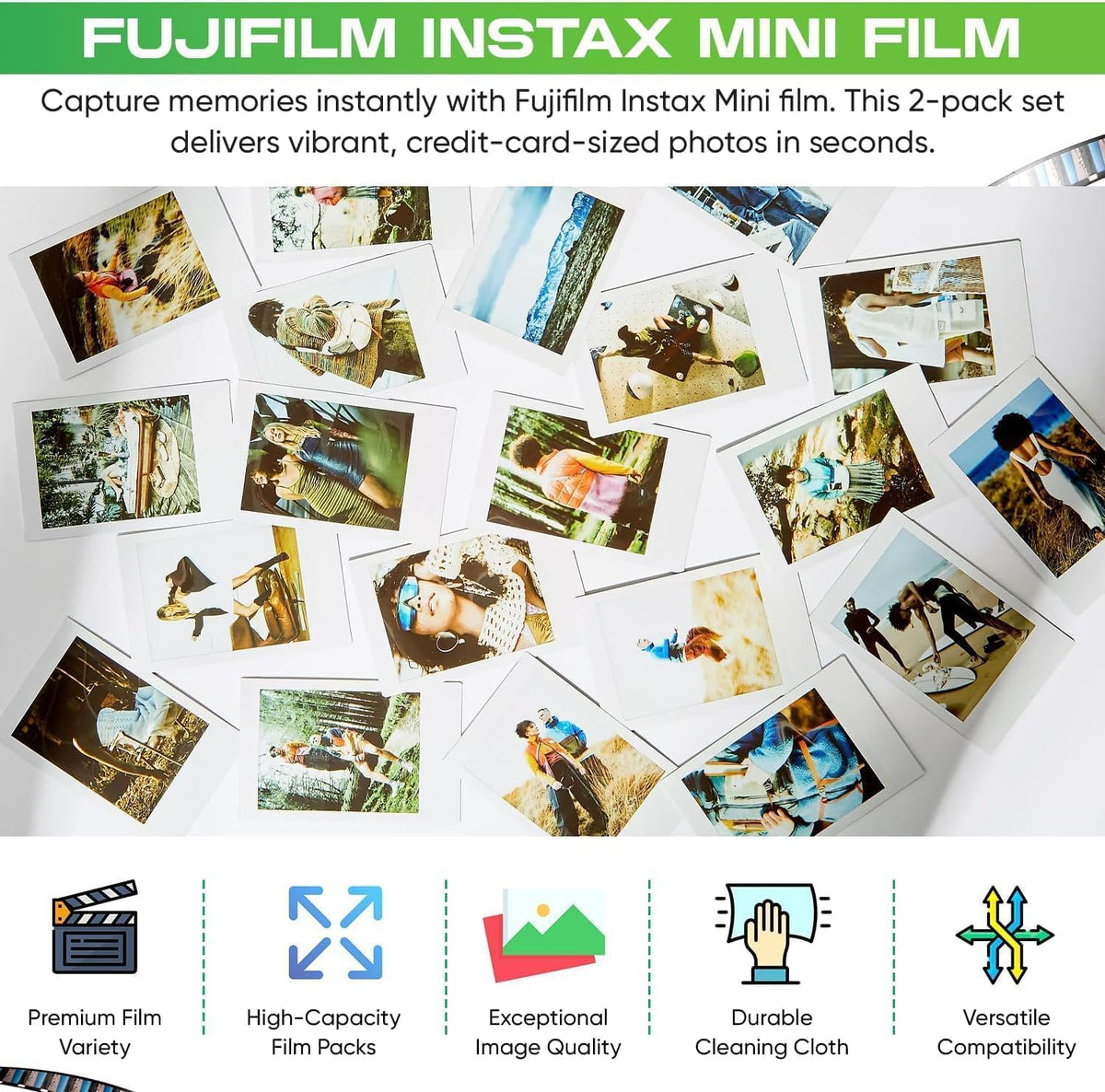 Fujifilm Instax Mini Instant Film for Mini Cameras, White, Credit Card Size with Free Bonus Cap Keeper - (3 x Twin Packs)