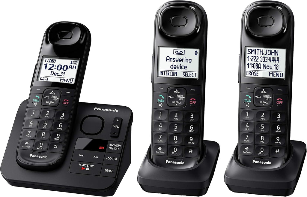 Panasonic Black Cordless Telephone with 3 Handsets and Answering Machine KX-TG3683B