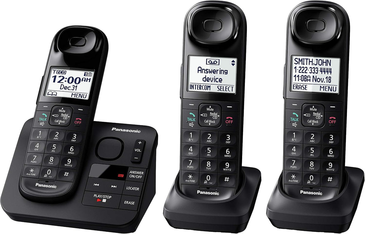Panasonic Black Cordless Telephone with 3 Handsets and Answering Machine KX-TG3683B