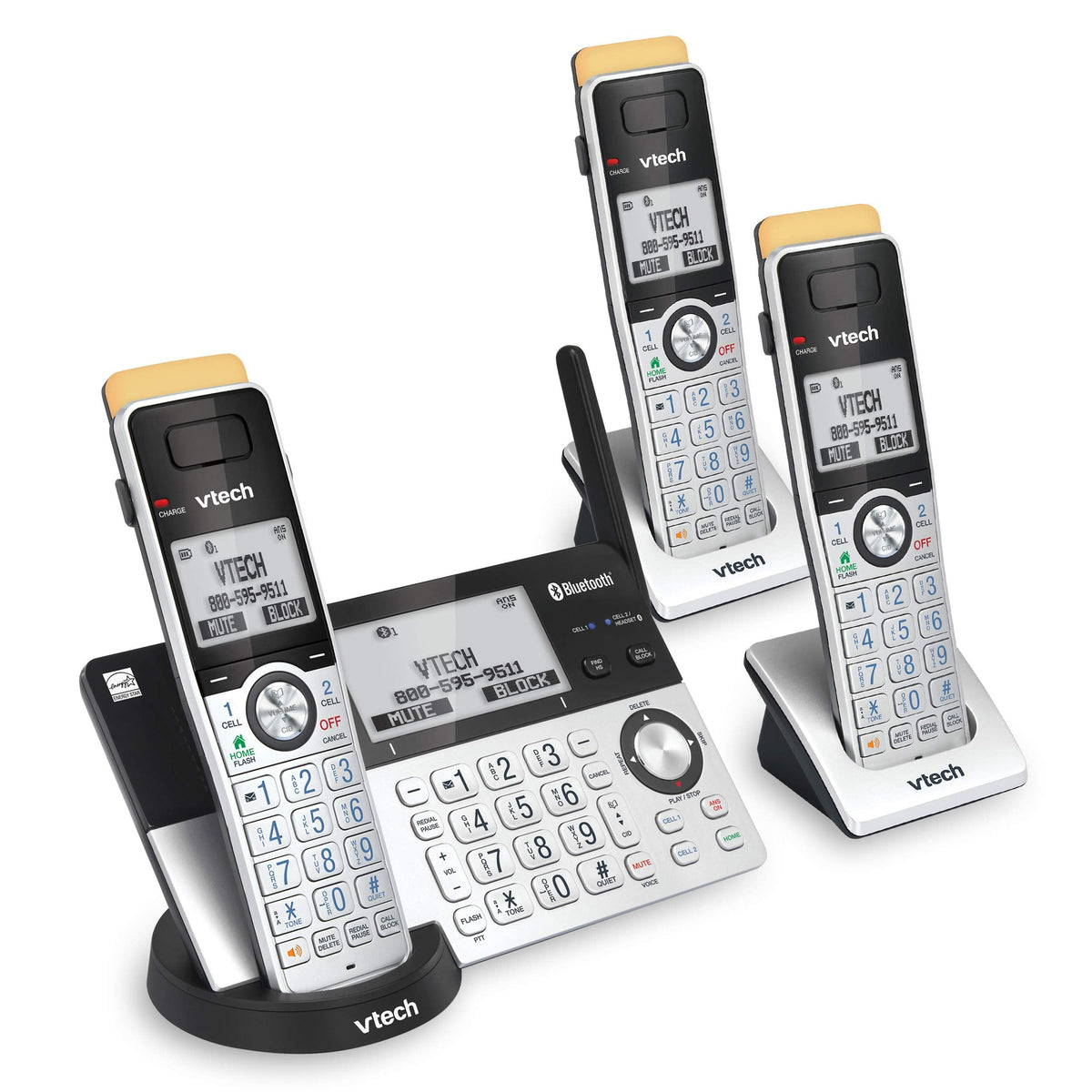 VTech IS8151-2 Super Long Range 2 Handset DECT 6.0 Cordless Phone for Home with Answering Machine, 2300 ft Range, Call Blocking, Bluetooth, Headset Jack, Power Backup, Intercom, Expandable to 12 HS