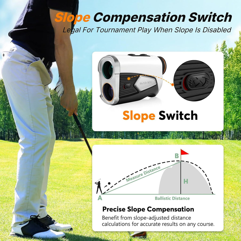 WOSPORTS Golf Rangefinder with Slope, 1500-Yard Pin Lock Vibration Range Finder(Feet/Meters/Yards), 7X Magnification, Magnetic Mount, Rechargeable