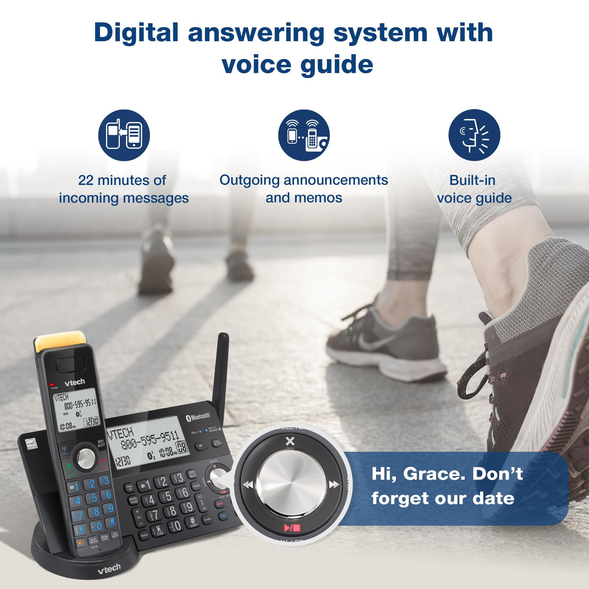 VTech IS8128-51 Super Long Range 5-Handset DECT 6.0 Cordless Phone for Home with Answering Machine, 2300 ft Range, Call Blocking, Bluetooth Connect to Cell, Intercom