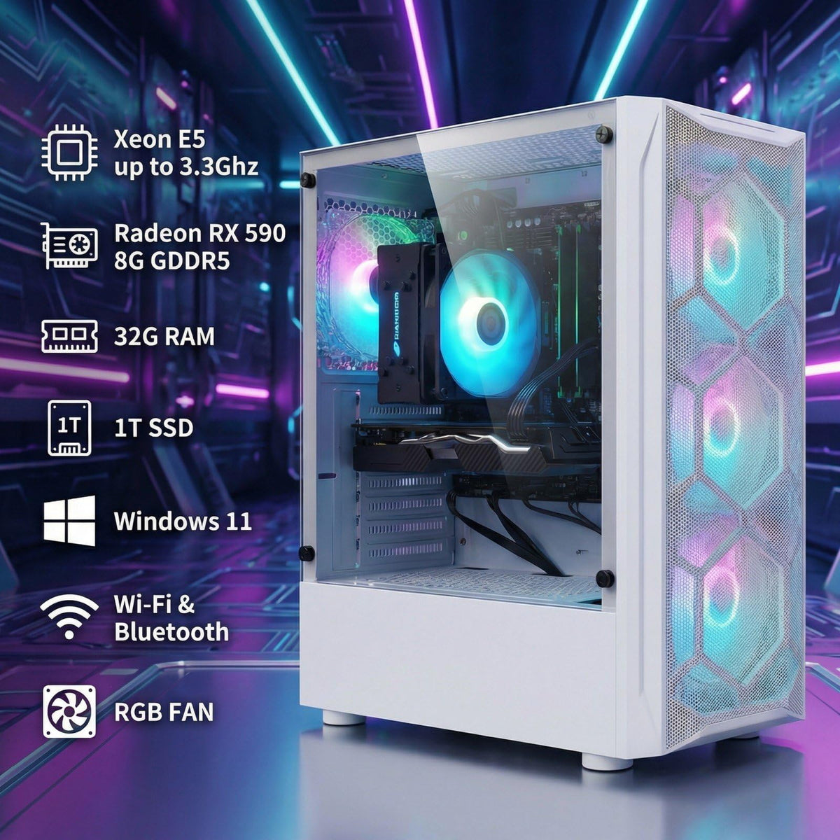 STGAubron Gaming PC Desktop,Core I7,RX 580 8G,32G RAM,512G SSD