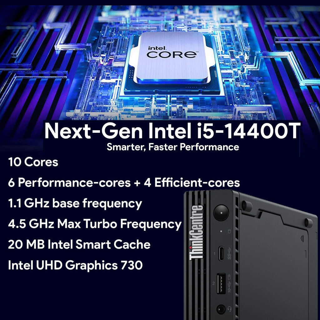 Lenovo ThinkCentre Tiny M70q Gen 6, Intel Ultra Core S3 (Beats i7-13700T), 32GB DDR5, 1TB NVMe, DisplayPort, HDMI, WiFi 6E, RJ-45, Wired KB & Mouse, Win 11 Pro, AI Business Desktop â Black