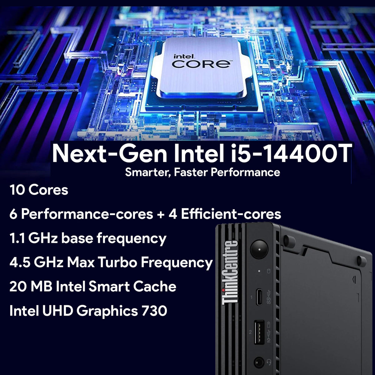 Lenovo ThinkCentre Tiny M70q Gen 6, Intel Ultra Core S3 (Beats i7-13700T), 32GB DDR5, 1TB NVMe, DisplayPort, HDMI, WiFi 6E, RJ-45, Wired KB & Mouse, Win 11 Pro, AI Business Desktop â Black