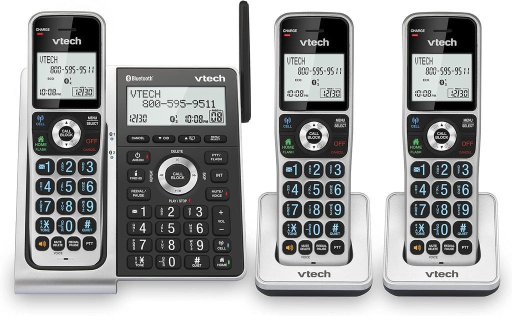 VTech VS306-3 DECT 6.0 3 Handsets Cordless Home Phone with Bluetooth, Answering System, Smart Call Blocker, Caller ID Announce, Backlit Display, Duplex Speakerphone (Silver & Black)