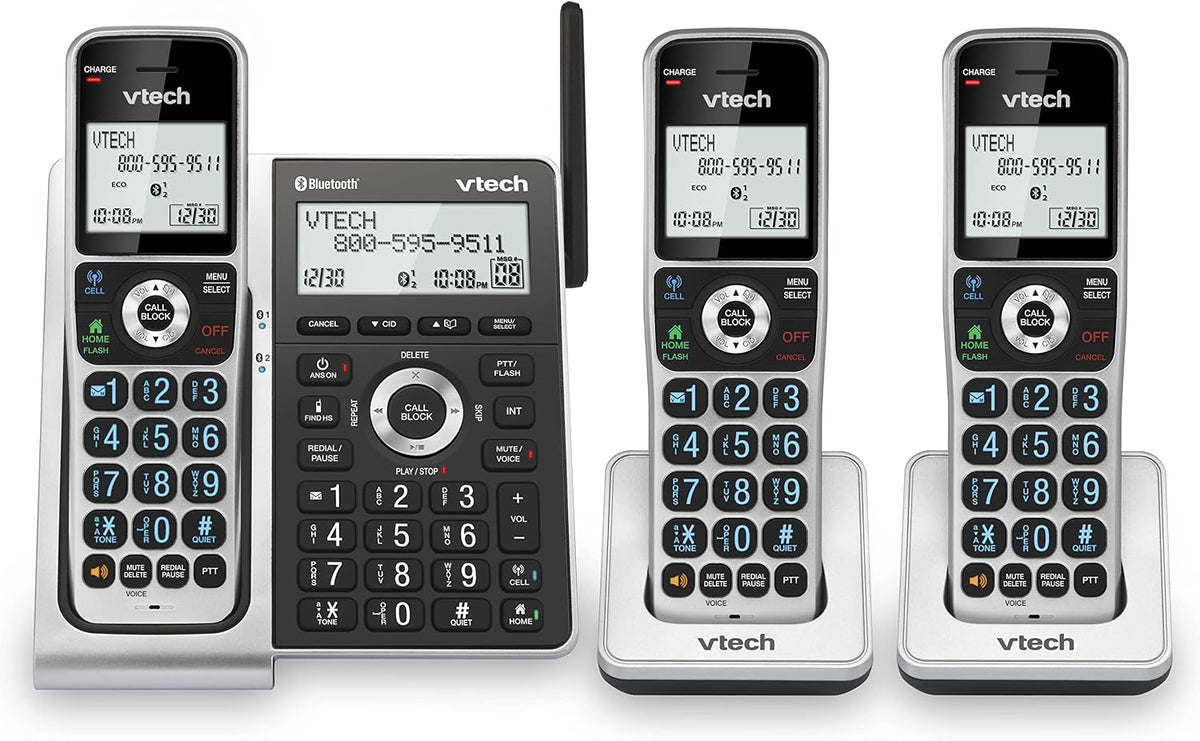 VTech VS306-3 DECT 6.0 3 Handsets Cordless Home Phone with Bluetooth, Answering System, Smart Call Blocker, Caller ID Announce, Backlit Display, Duplex Speakerphone (Silver & Black)