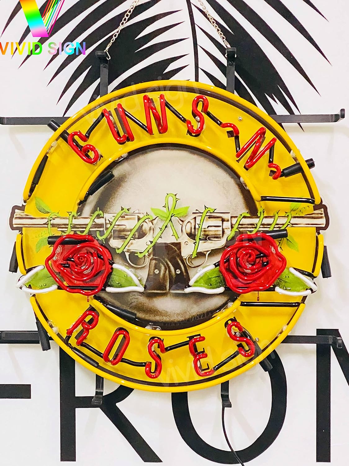Queen Sense 17"x17" Pinball Machine Gun N Rose Neon Sign Light Lamp with HD Vivid Printing Tech Artwork A120PBMGRVVD