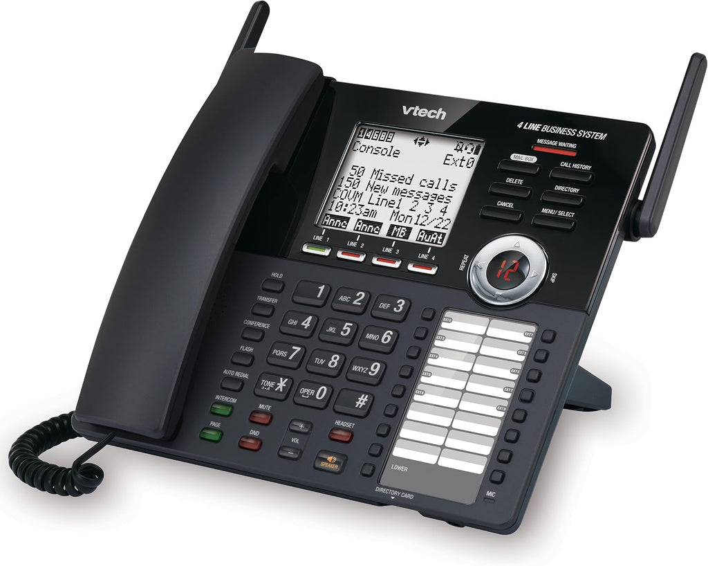 VTech AM18447 Main Console 4-Line Small Business Phone System - Expandable to 10 Stations, Digital Answering Machine, Auto Attendant, Intercom & Custom Music on Hold, Black