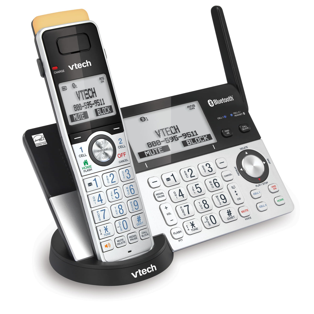 VTech IS8151-2 Super Long Range 2 Handset DECT 6.0 Cordless Phone for Home with Answering Machine, 2300 ft Range, Call Blocking, Bluetooth, Headset Jack, Power Backup, Intercom, Expandable to 12 HS