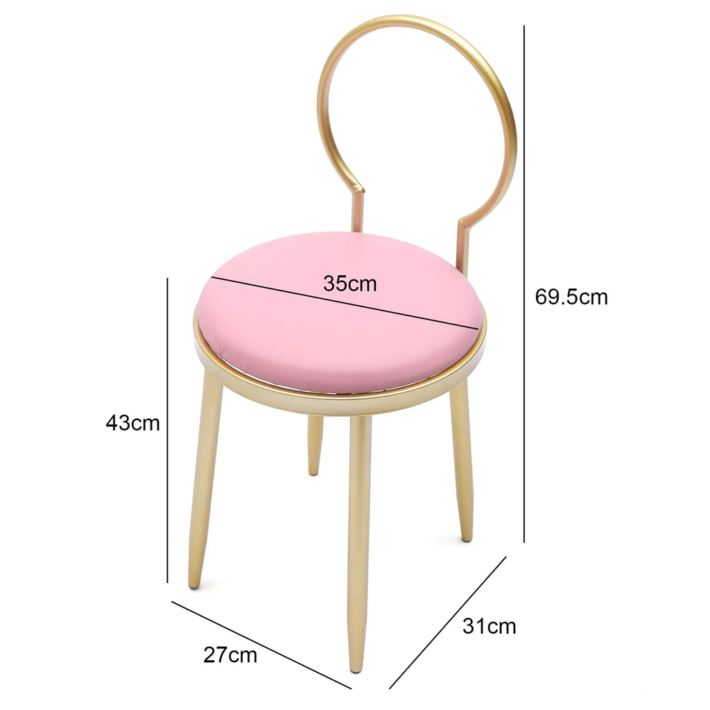 Chair, Pink 13.78*12.2*27.36" Iron Pink Stool + Gold Vanity Anqidi Simple Sponge Leather + Dresser