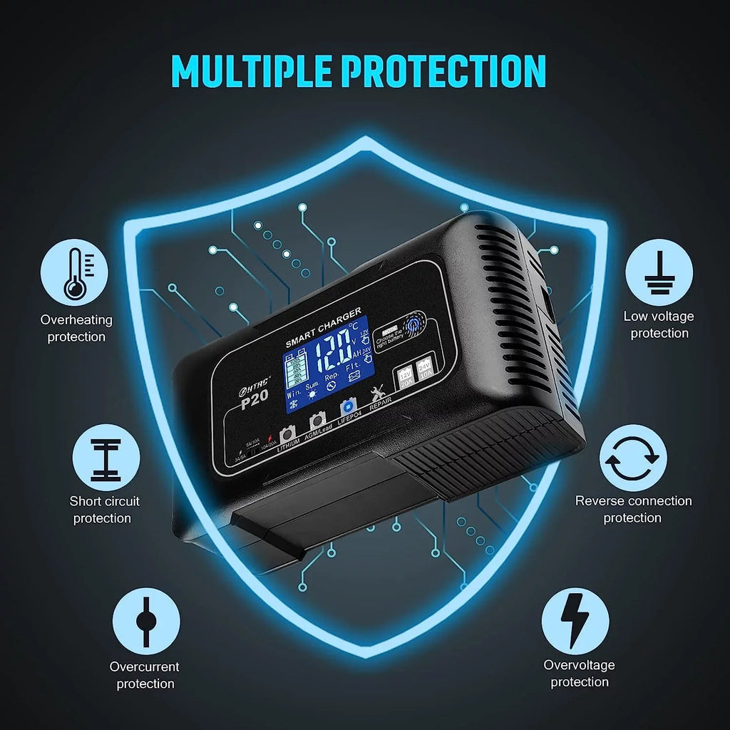 Cart.. and Charger,Maintainer/Deep 24V/10A Boat,Lawn Cycle Smart Charger,Lithium,LiFePO4,Lead-Acid,movable Battery Adjustable,for OIEXI Charger,12V/20A 20-Amp Battery Car Charger,Trickle Mower,Golf