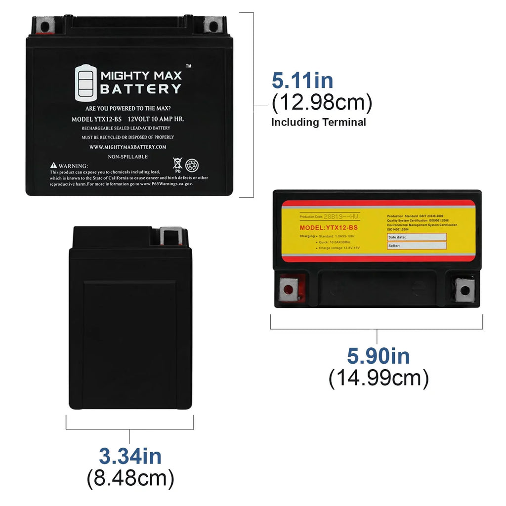 01-04 Replacement Z 10Ah 12V with - YTX12-BS Pack compatible 4 Suzuki Battery GSX-R1000,