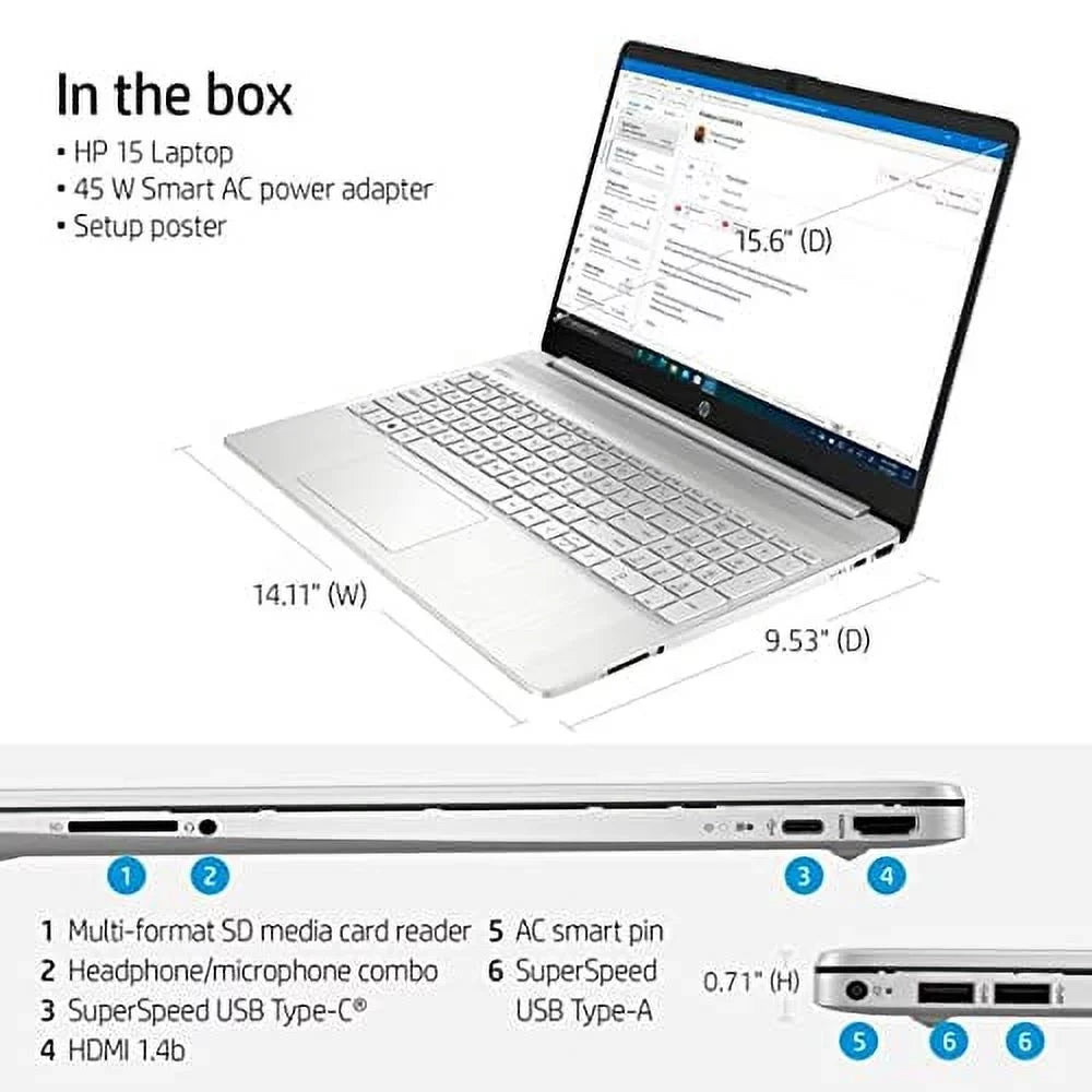 PC Gen Home AC 4-Core Iris NVMe Drive 15.6" Webcam USB-C Xe i7-1165G7 Silver Display 12GB HP Micro-Ege FHD Laptop Intel Graphics Intel RAM DDR4 BT 512GB WiFi USB 2022 11th 11 Windows w/RE HDMI SSD
