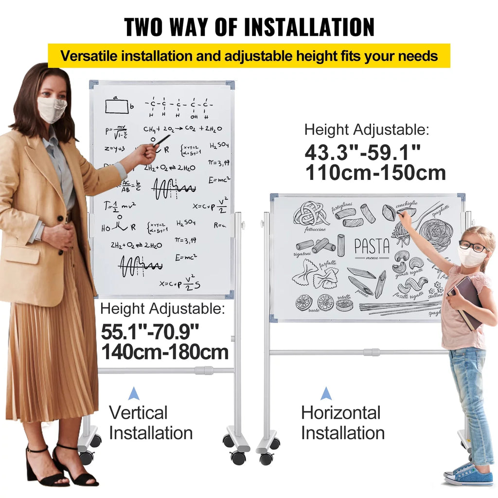 Frame with Magnetic Office Dry Reversible 360 and 36" Lockable w/ Mobile Board BENTISM for Adjustable 24" Wheels Sided Rolling Erase Whiteboard Home x Height Swivel Aluminum Stand Double School