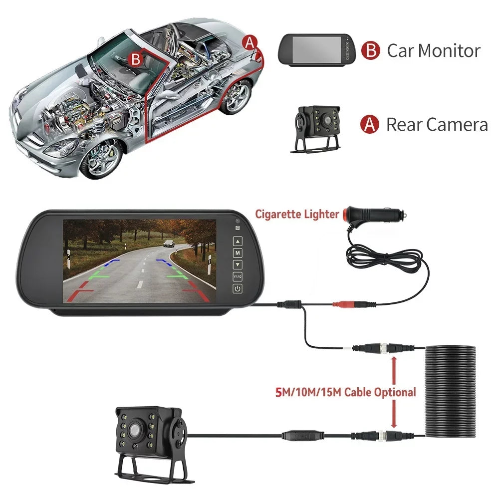View Rear License System Camera Reverse Car Plate Backup HD Parking 7in Monitor