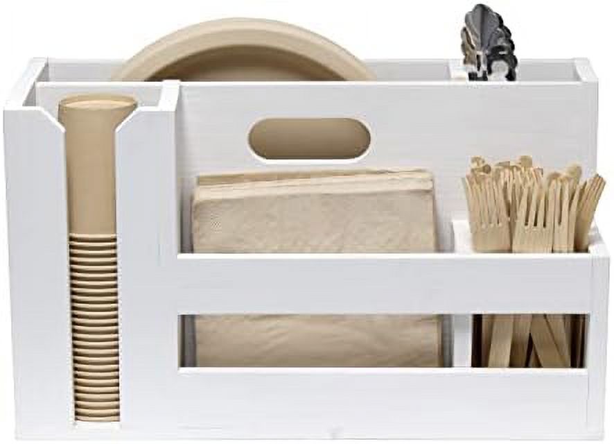 Condiment Flatware Compartments Picnic, Wooden Décor W Wht Farmhouse Handle Pantry Countertop Events Caddy Organizer Kitchen Utensils Breakfast & & Picks Wash BBQ For Cutout