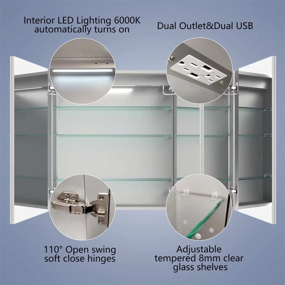 36" Lighted Clock Recessed 48" mirrors and with H Medicine Rim x Cabinet or W Led Surface