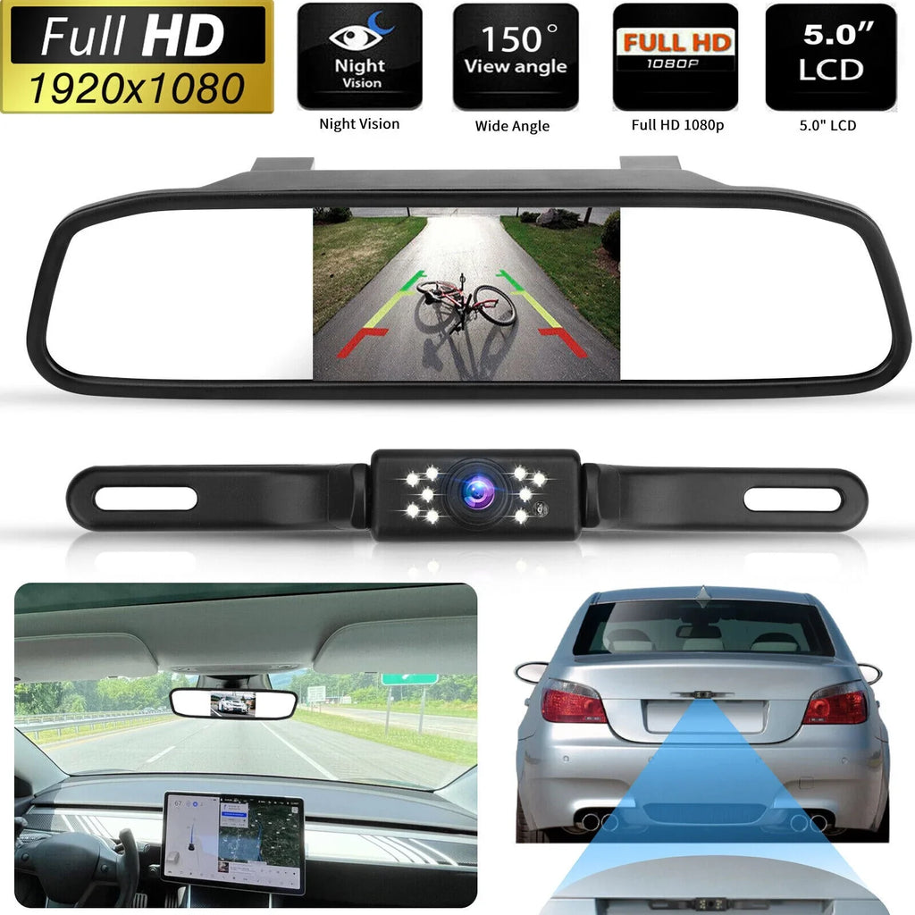 Mirror Backup View Night System Kit Monitor Car Rear Vision + Parking Camera 5"